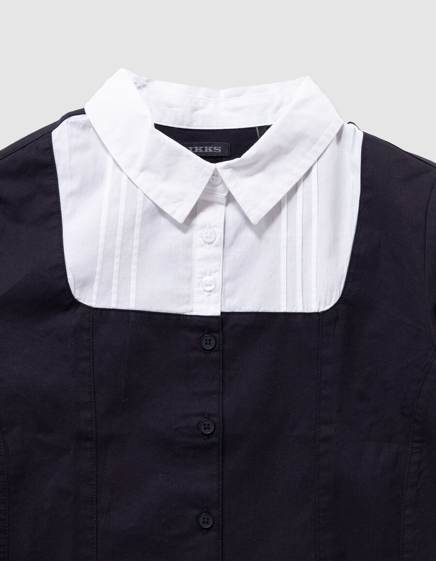 camicia nera trompe-loeil bianca sul davanti per bambine