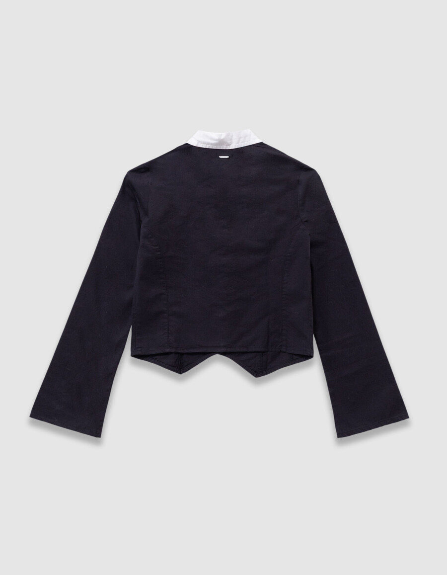 camicia nera trompe-loeil bianca sul davanti per bambine