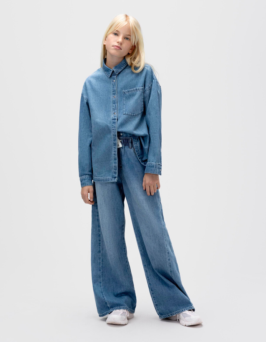 camicia oversize in denim blu per ragazze