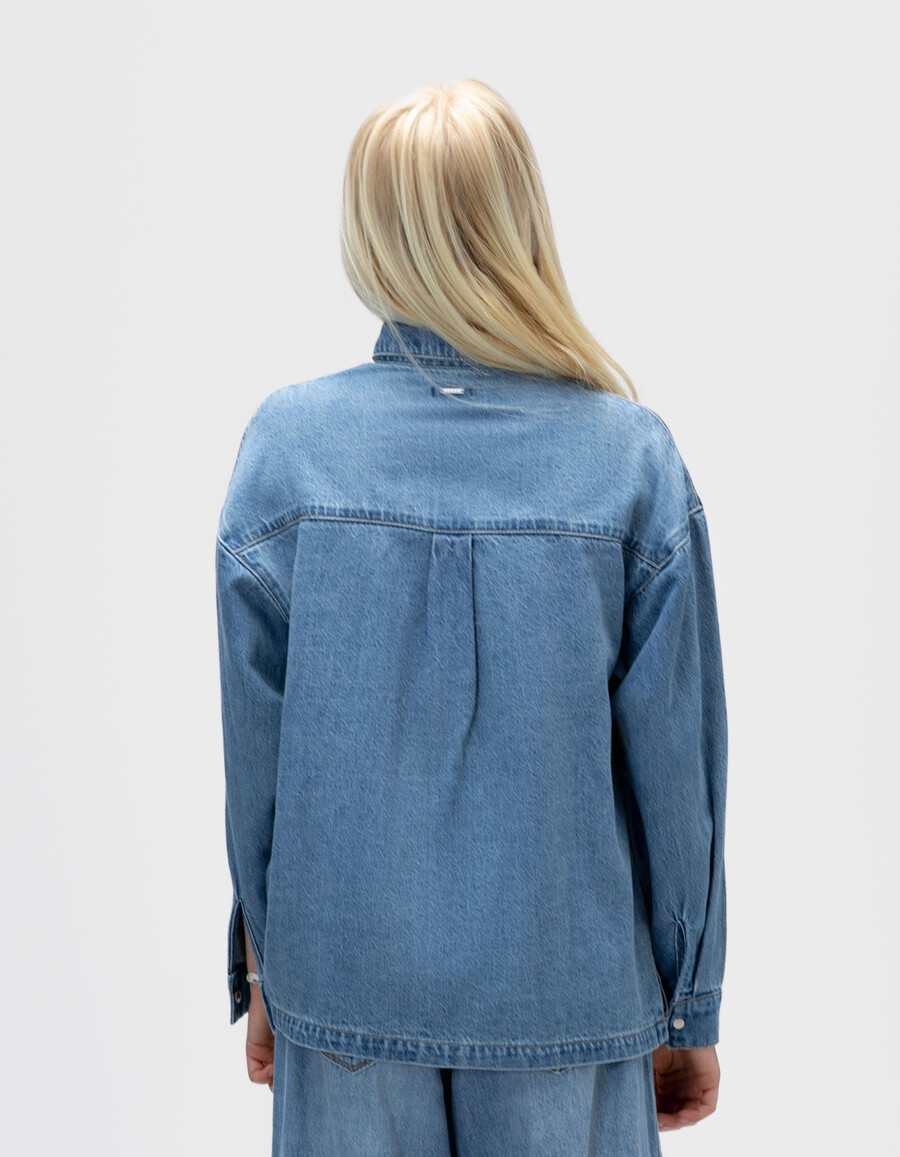 camicia oversize in denim blu per ragazze