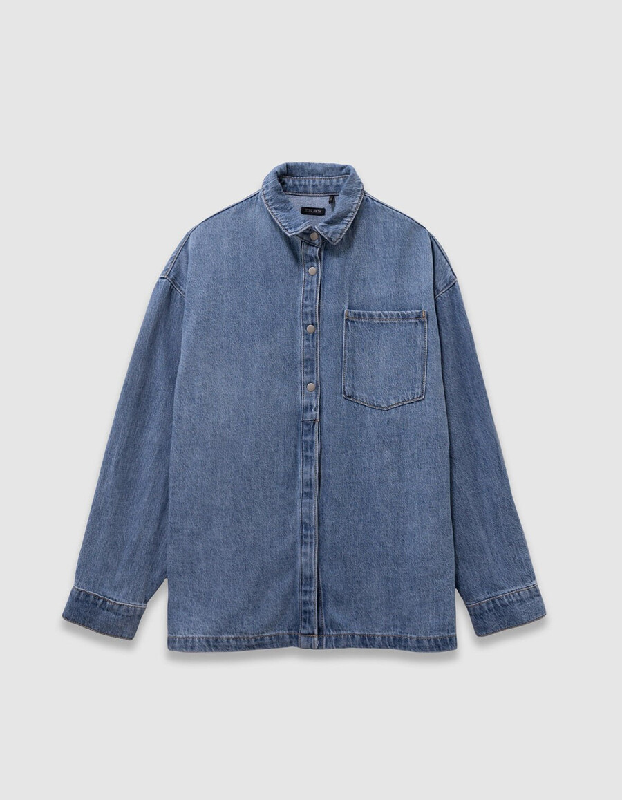camicia oversize in denim blu per ragazze