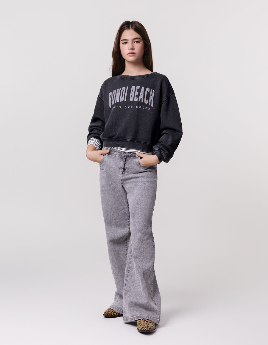 jeans grigi lavati larghi per ragazza