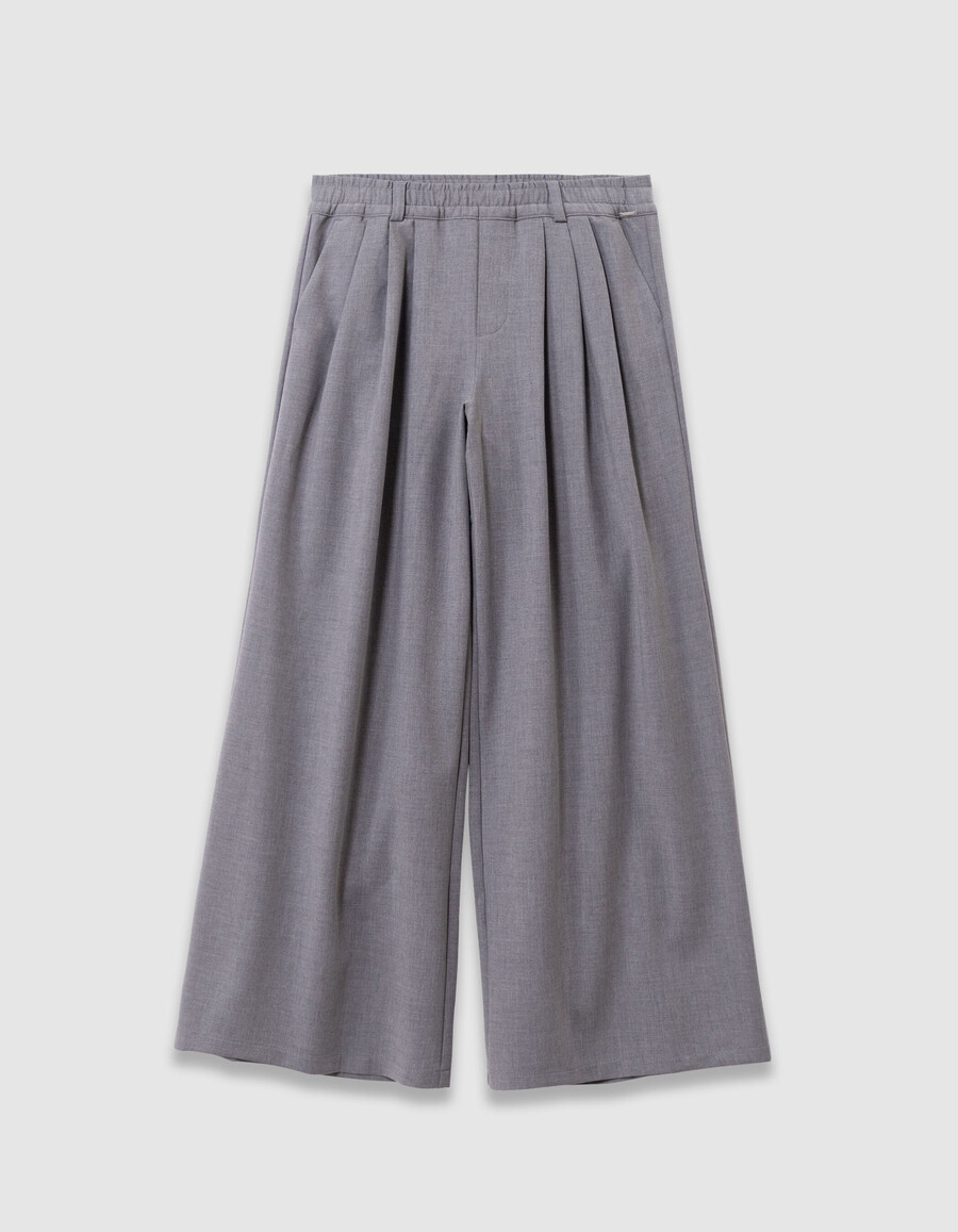 pantaloni larghi grigi da bambina con pieghe piatte