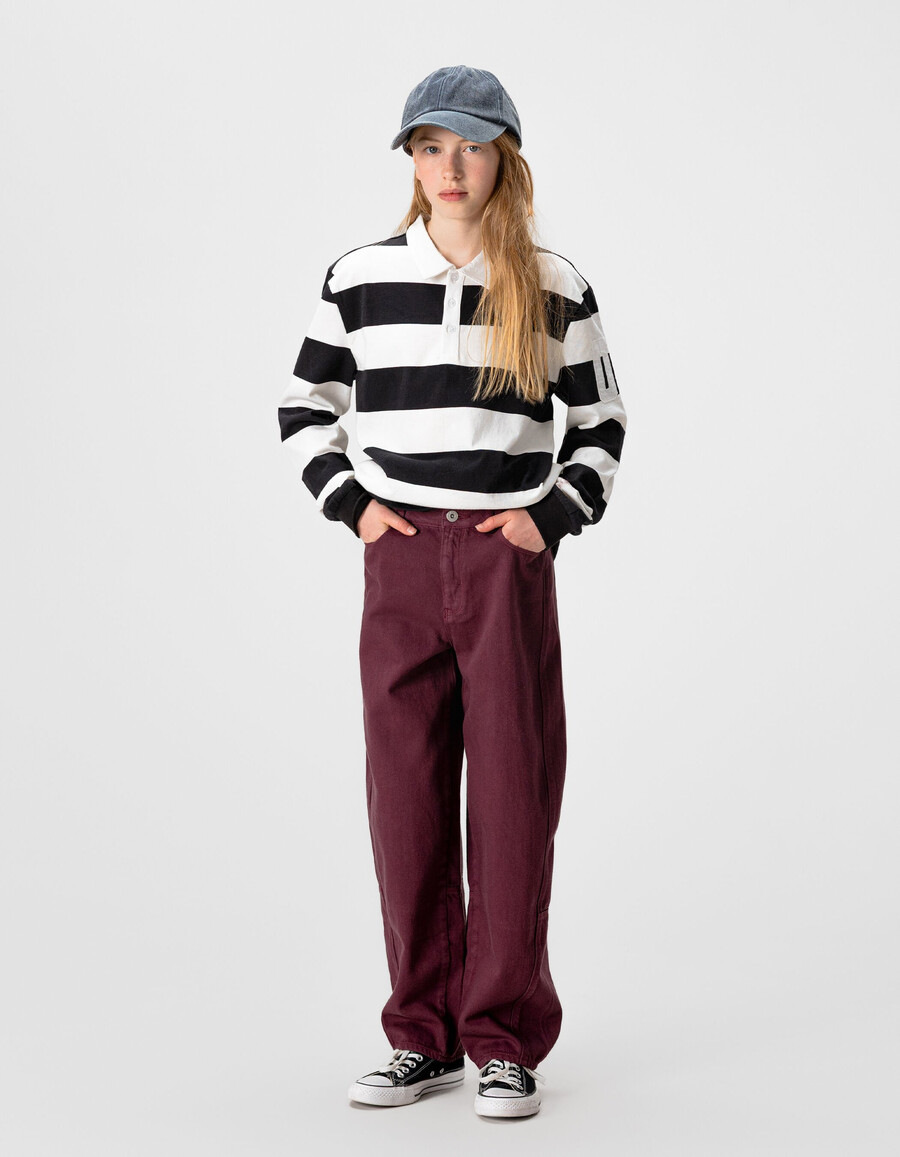 jeans a palloncino bordeaux da bambina