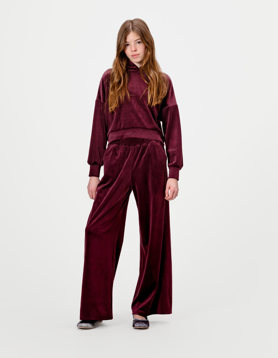 pantaloni da jogging a gamba larga in velluto bordeaux per bambine