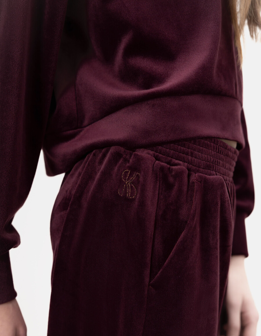 pantaloni da jogging a gamba larga in velluto bordeaux per bambine