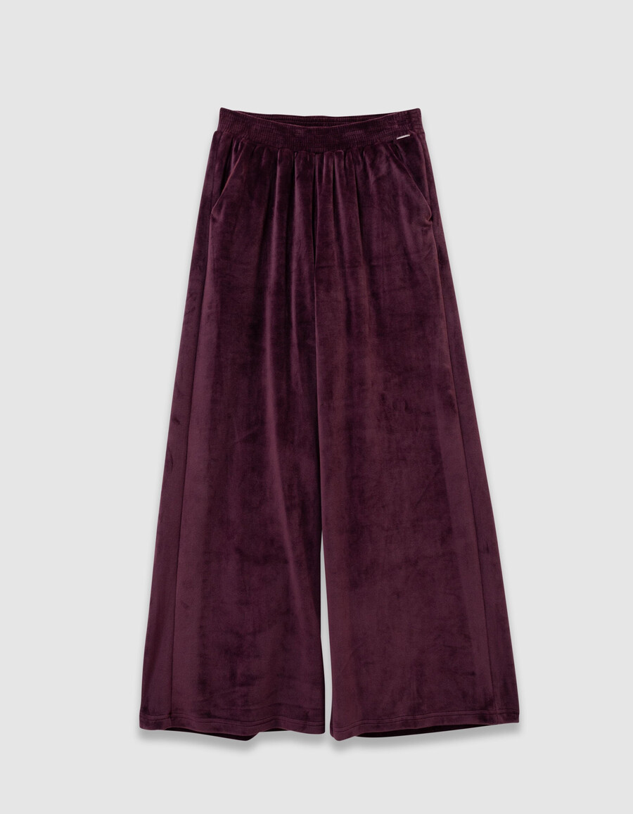 pantaloni da jogging a gamba larga in velluto bordeaux per bambine