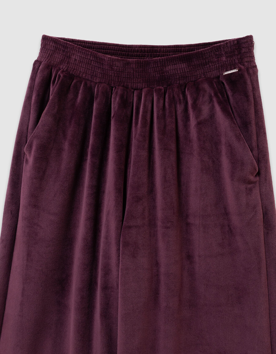 pantaloni da jogging a gamba larga in velluto bordeaux per bambine