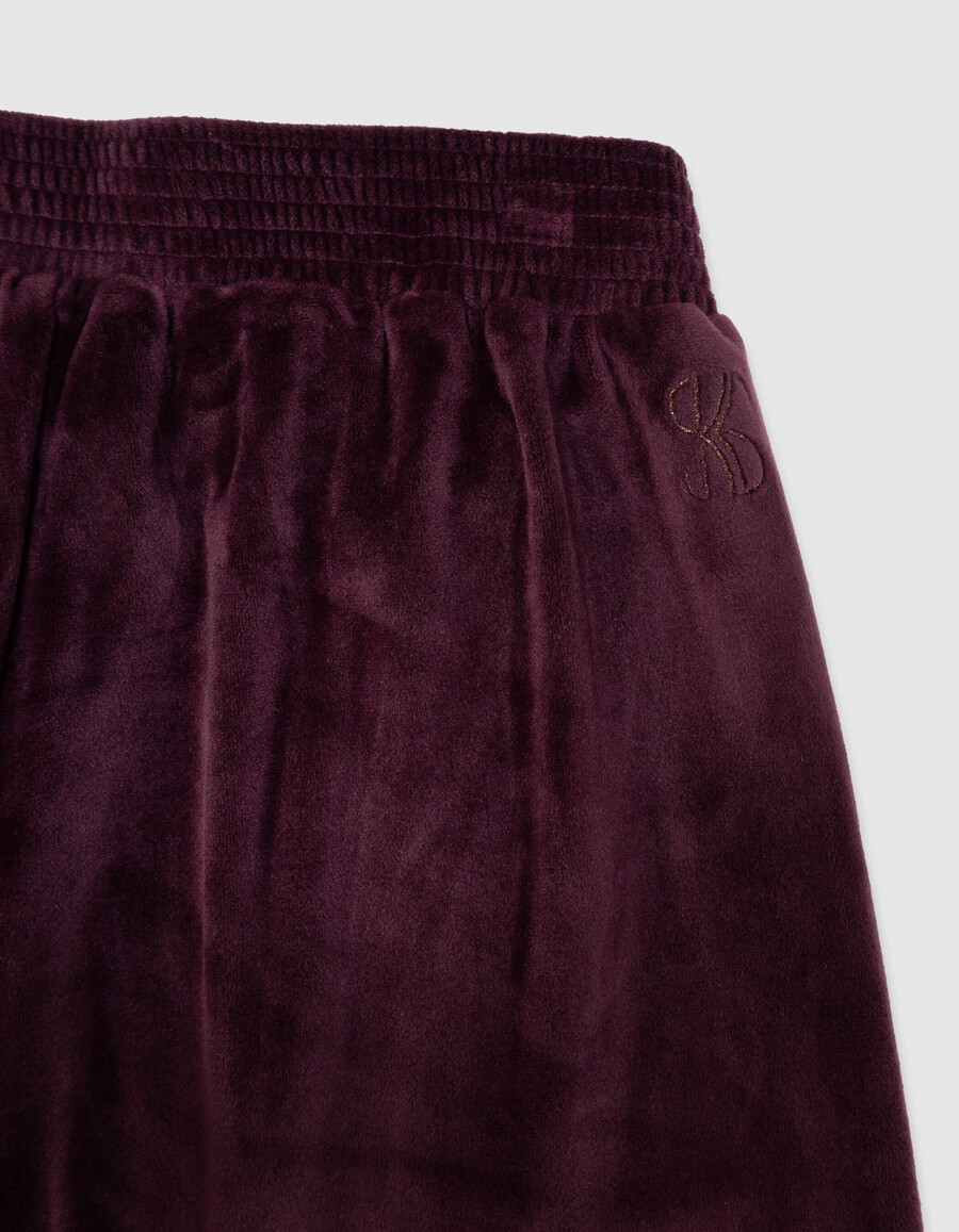 pantaloni da jogging a gamba larga in velluto bordeaux per bambine