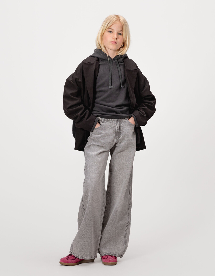 jeans a gamba larga grigio sbiadito per ragazze