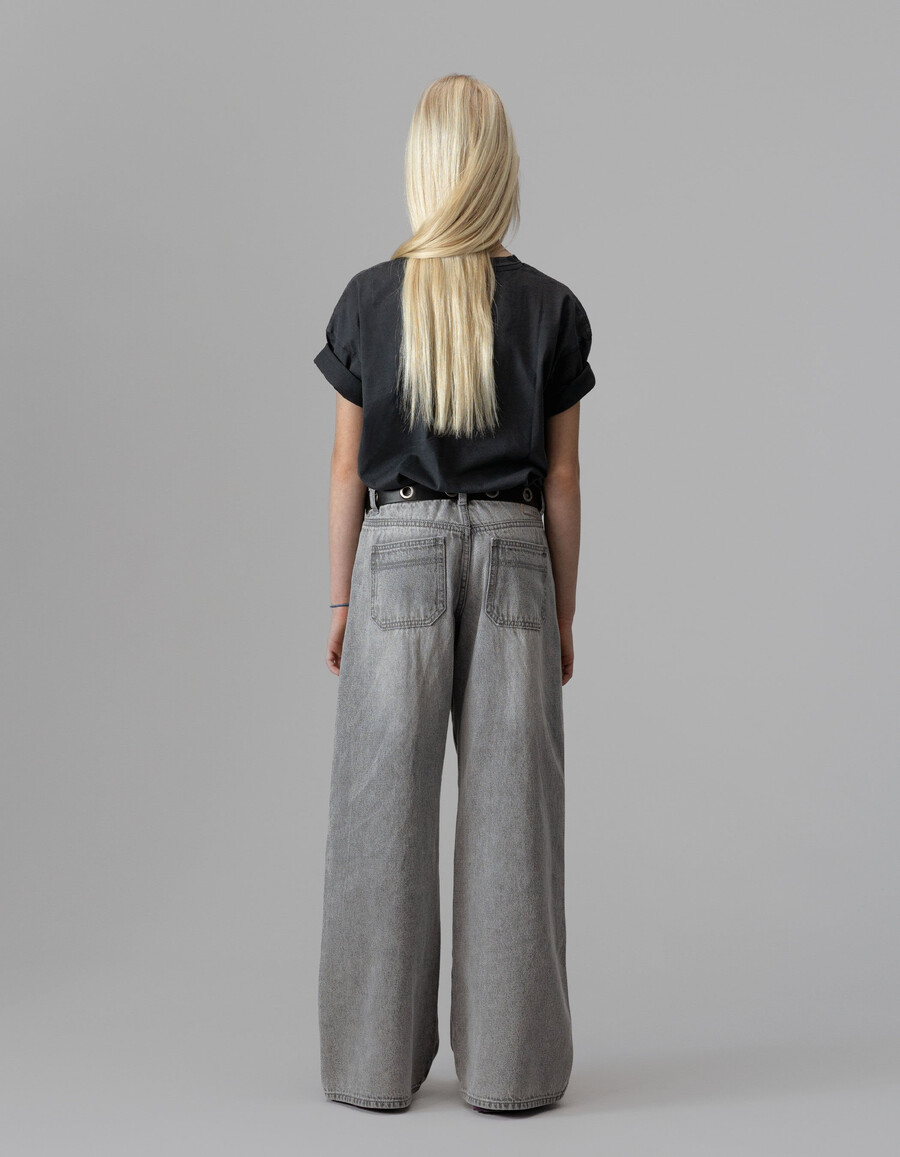 jeans a gamba larga grigio sbiadito per ragazze