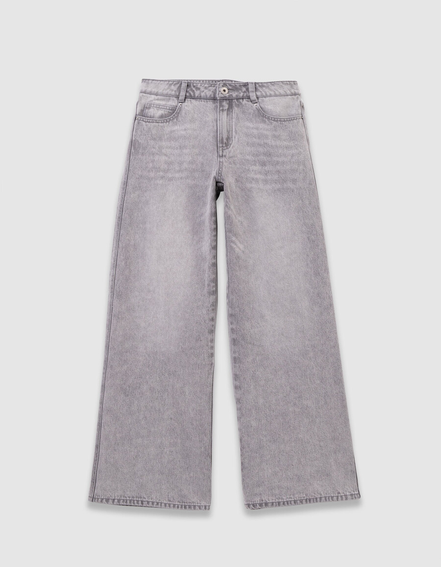 jeans a gamba larga grigio sbiadito per ragazze