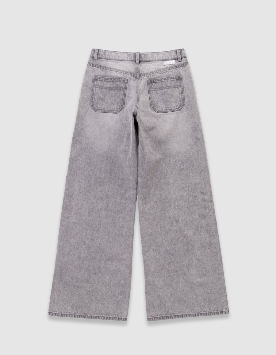 jeans a gamba larga grigio sbiadito per ragazze