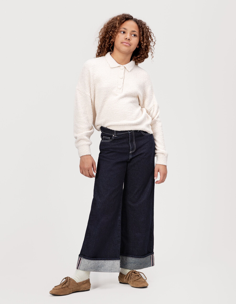 jeans blu navy a gamba larga con risvolti fissi per bambine