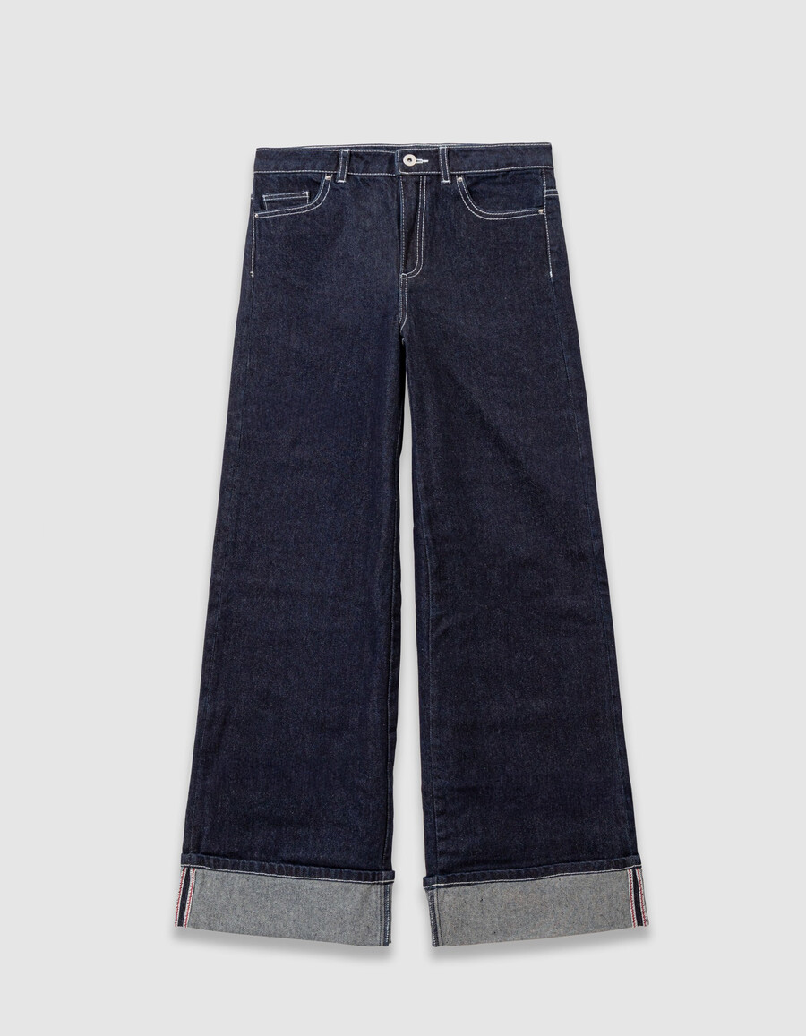 jeans blu navy a gamba larga con risvolti fissi per bambine