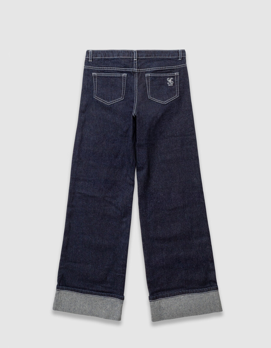 jeans blu navy a gamba larga con risvolti fissi per bambine