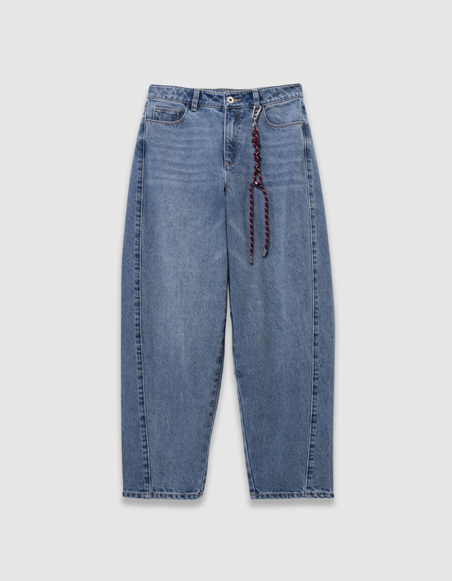 jeans a palloncino blu da bambina con cordino portafortuna