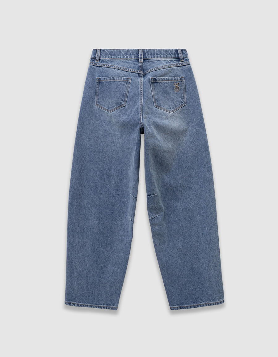 jeans a palloncino blu da bambina con cordino portafortuna