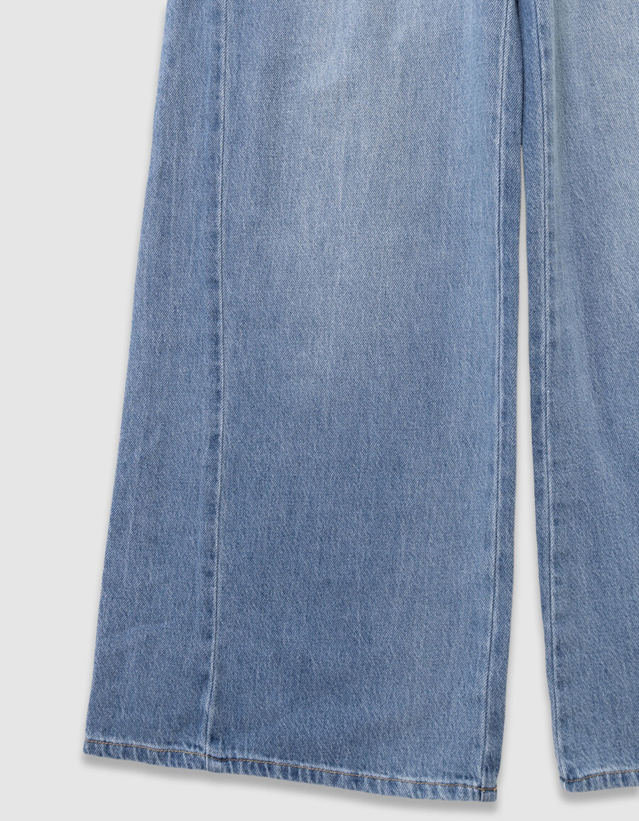 jeans blu a gamba larga con elastico in vita per bambine