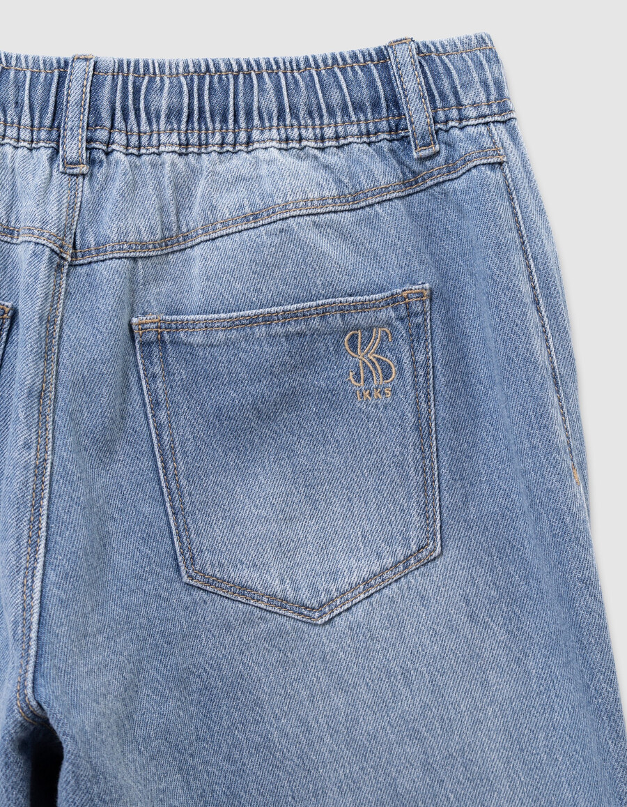 jeans blu a gamba larga con elastico in vita per bambine