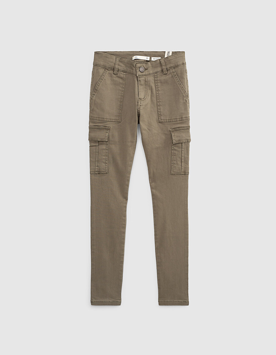 pantaloni da combattimento a vita alta color cachi da bambina