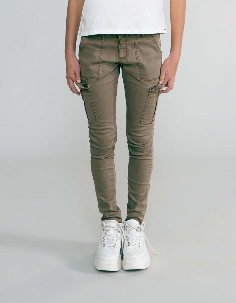 pantaloni da combattimento a vita alta color cachi da bambina