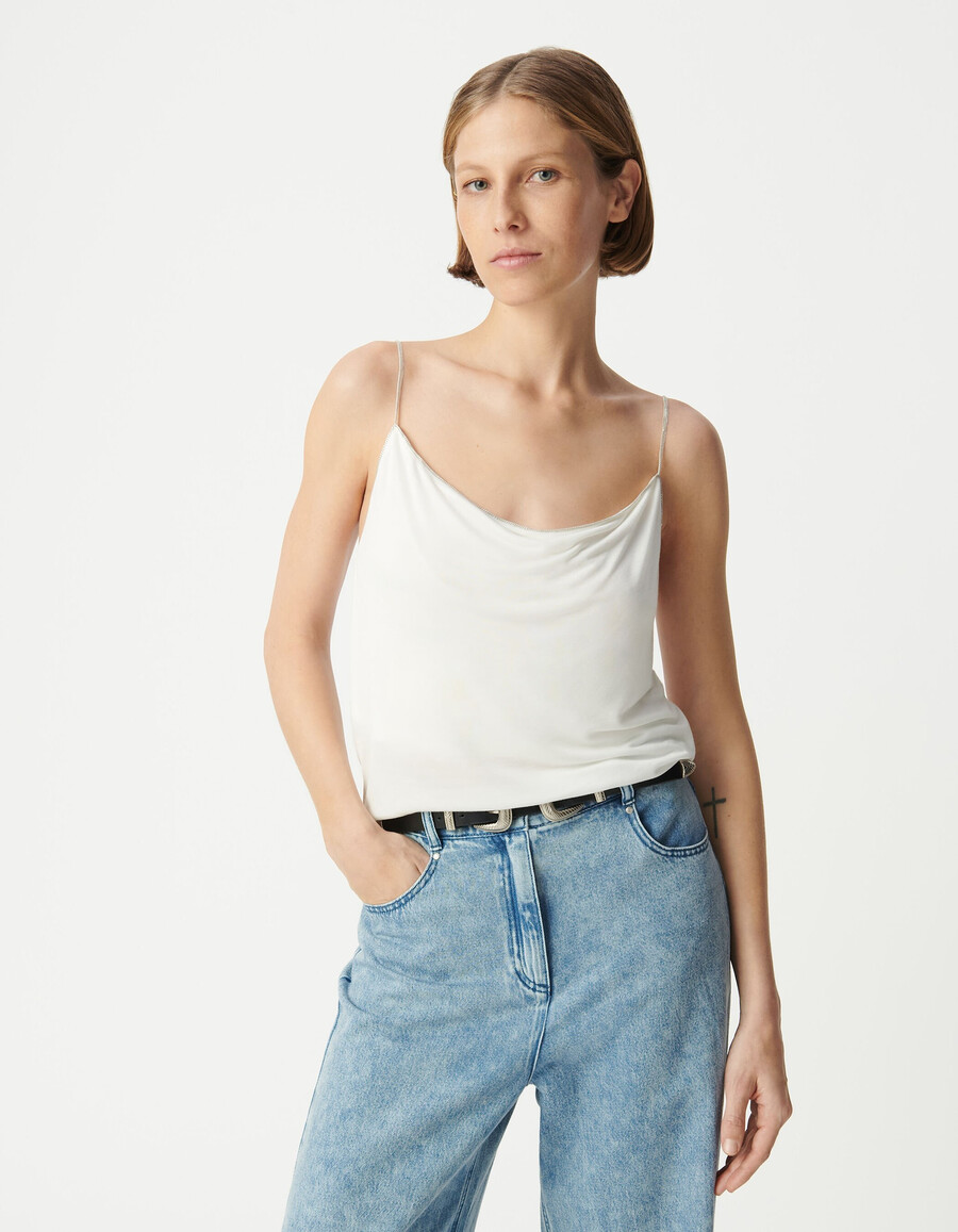 top bianco con scollo drappeggiato graziose spalline