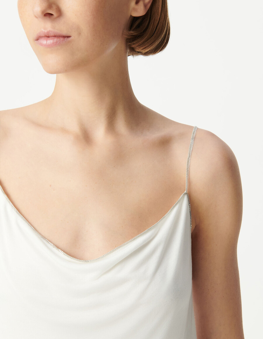top bianco con scollo drappeggiato graziose spalline