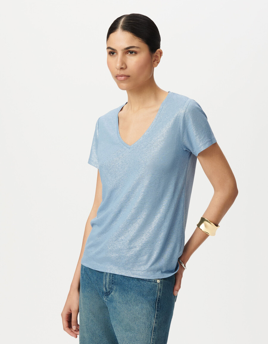 maglietta a maniche corte da donna vestibilità ampia colore blu iridescente