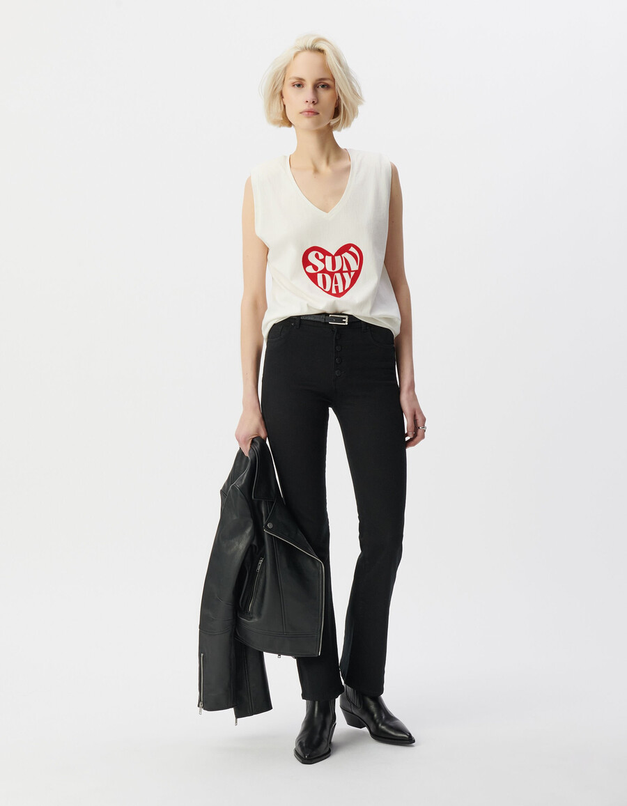 maglietta bianca con cuore in velluto floccato