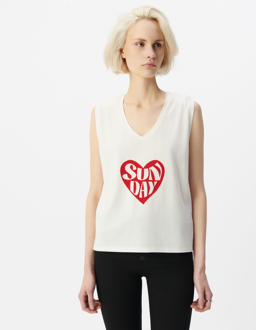 maglietta bianca con cuore in velluto floccato