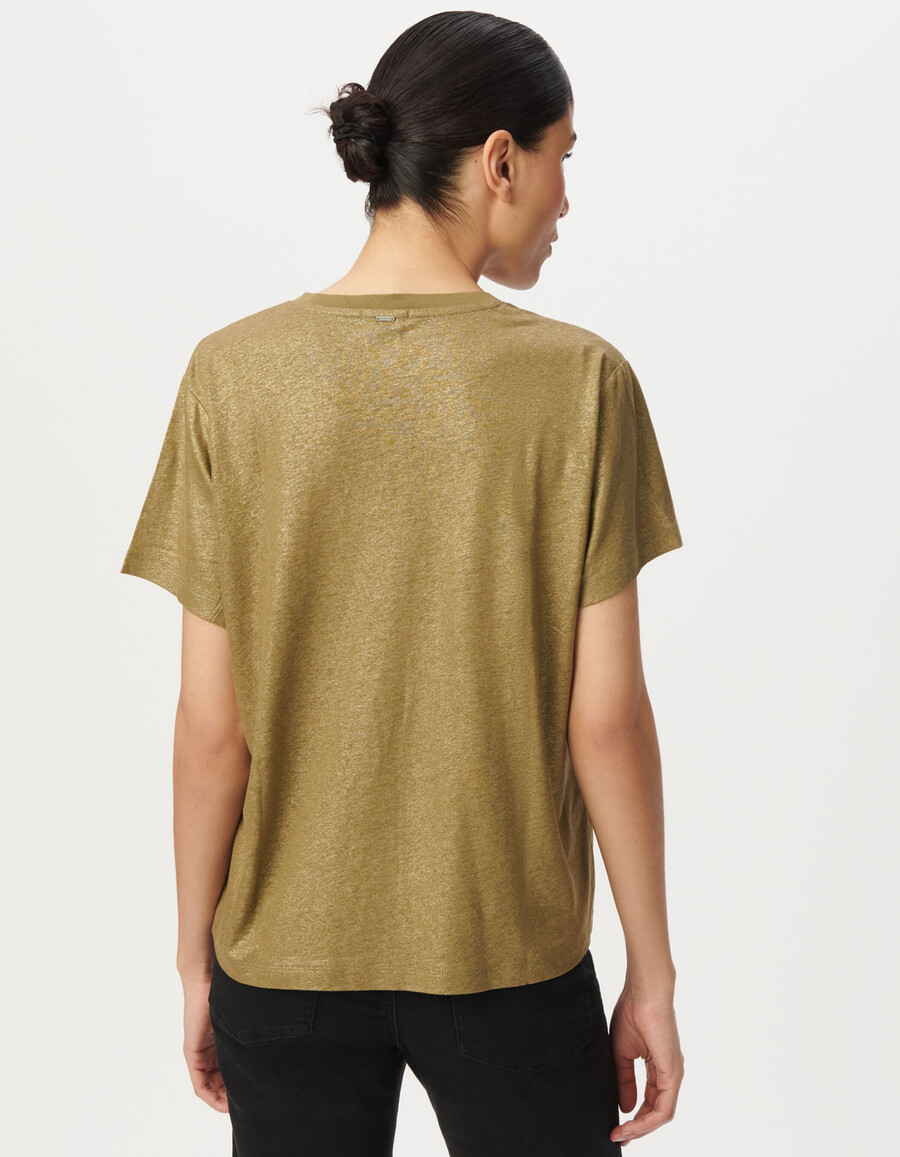 t-shirt a maniche corte a coste color cachi iridescente da donna