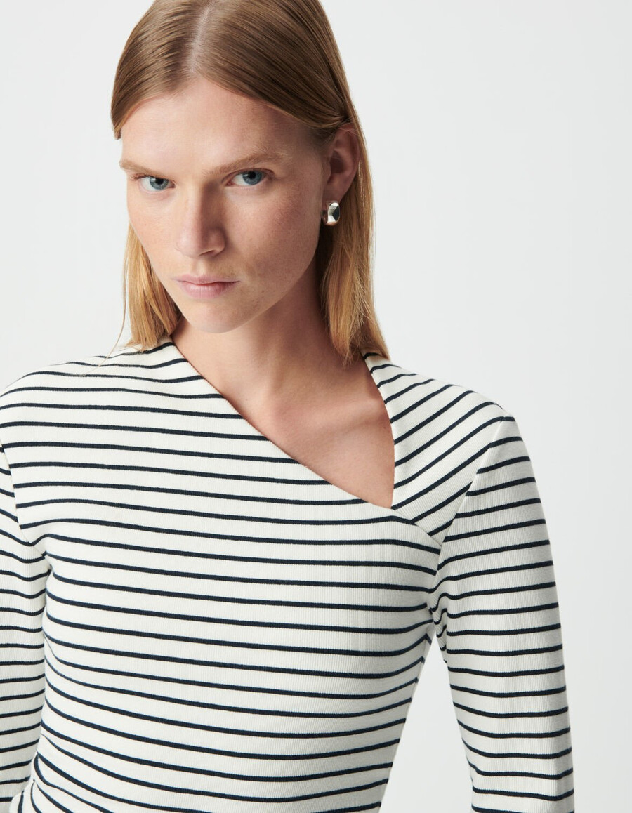 maglietta da marinaio a maniche lunghe da donna con scollo asimmetrico