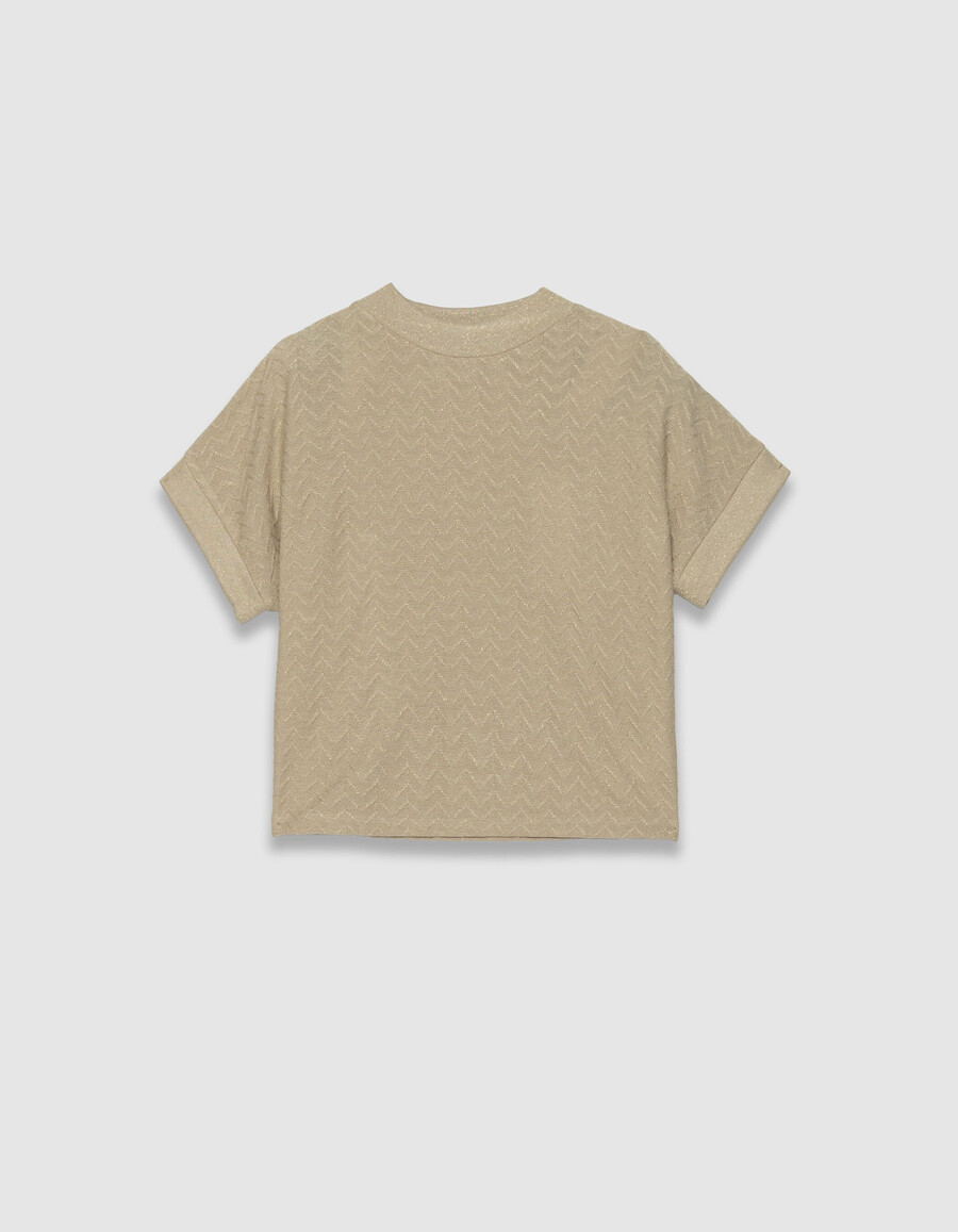 maglietta a maniche corte da donna in maglia traforata in lurex beige