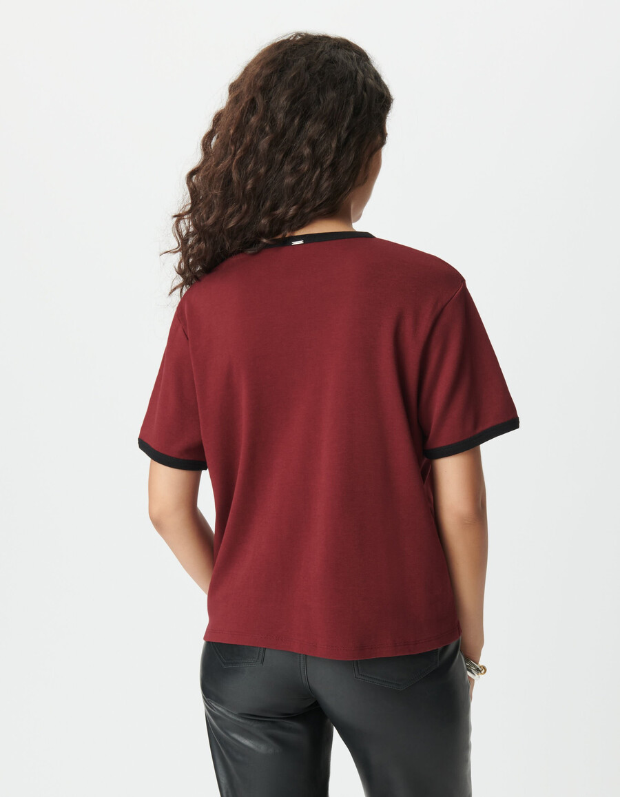 t-shirt da donna bordeaux con slogan in velluto floccato