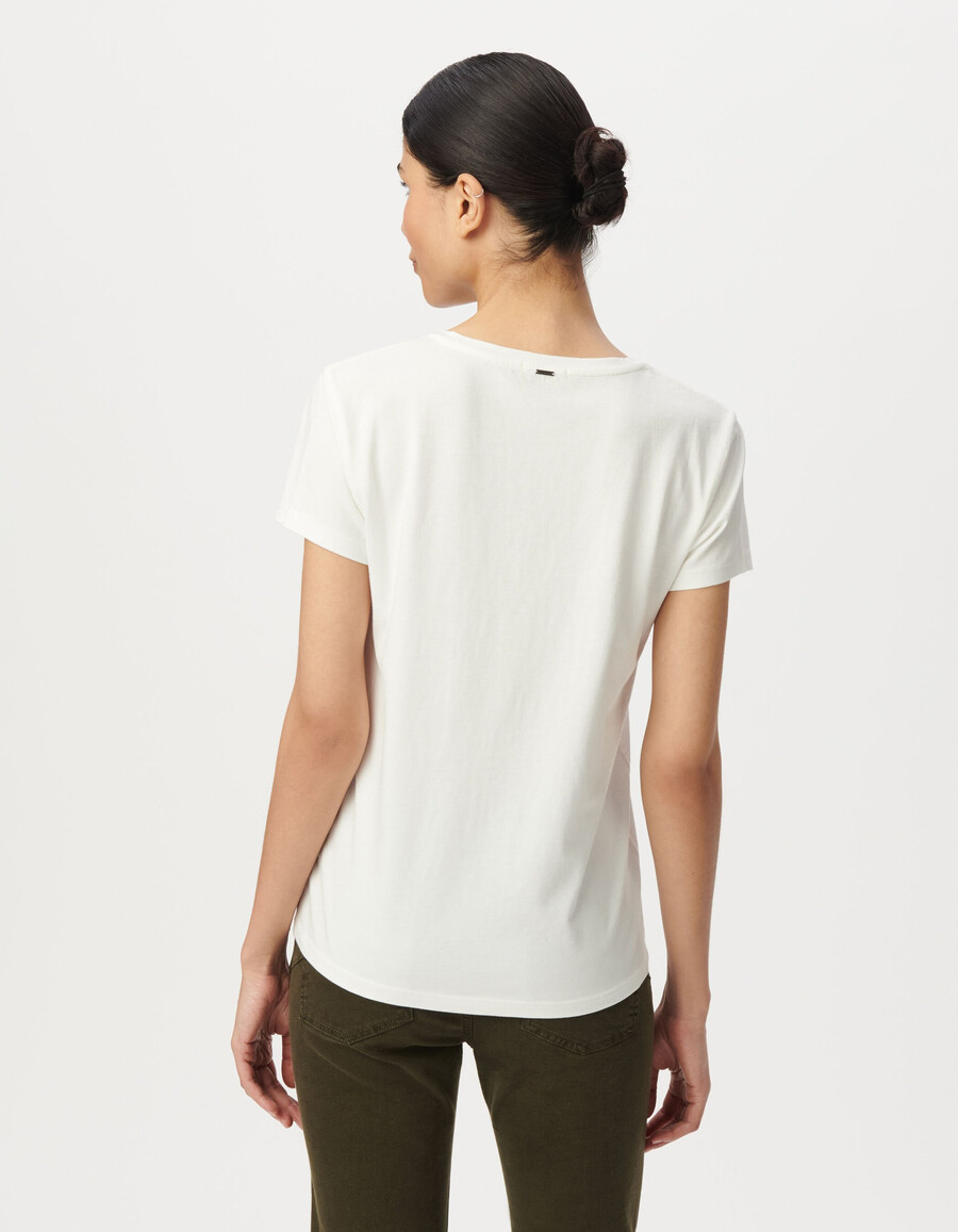 t-shirt bianca da donna in cotone biologico lettere ricamate