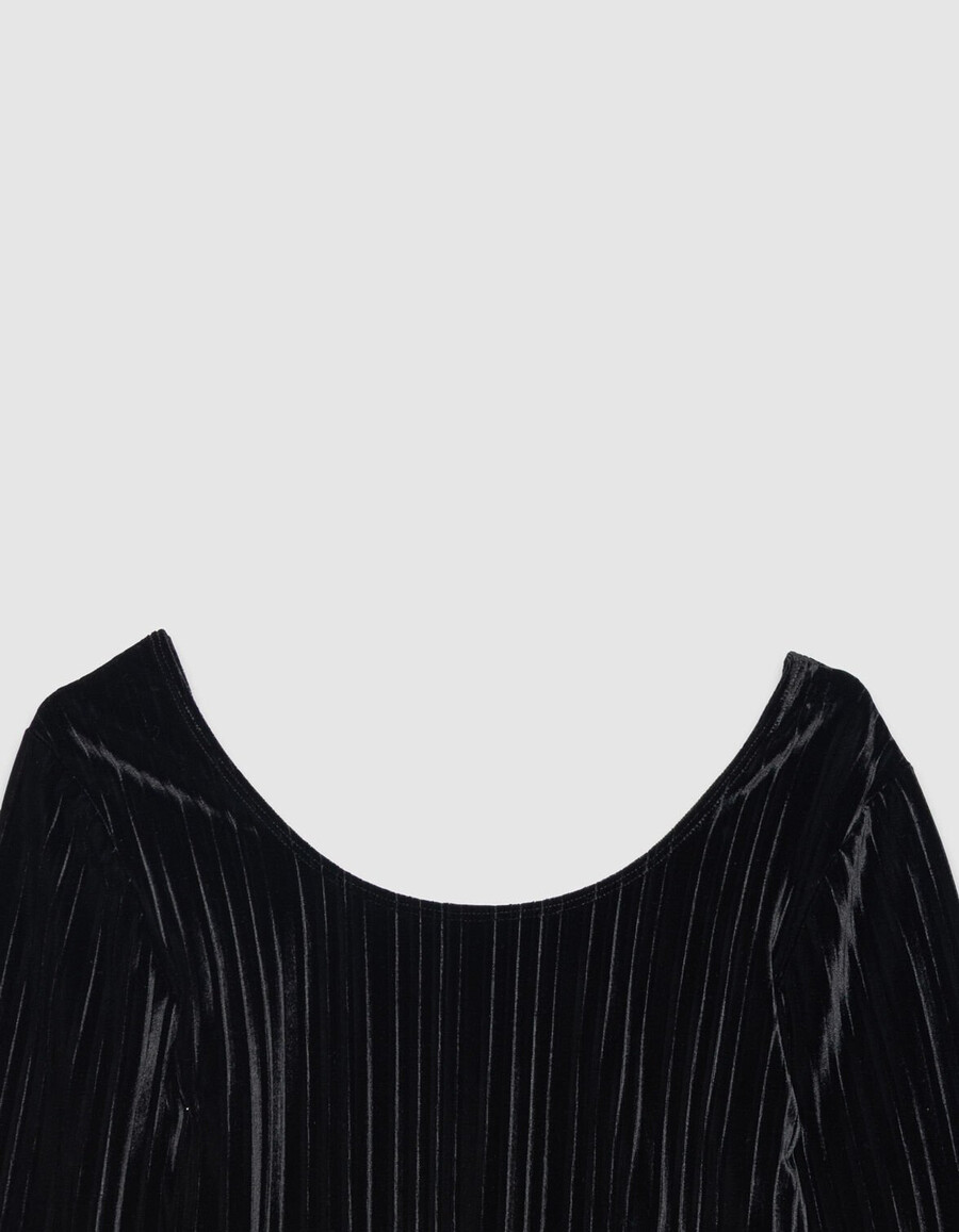 body in maglia di velluto plissettato nero da donna