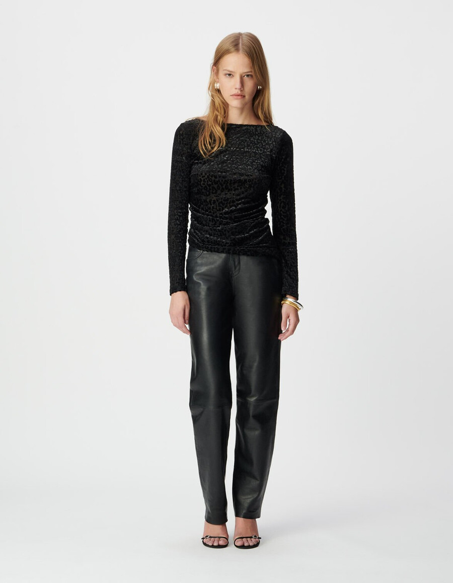 t-shirt da donna in velluto nero con motivo leopardato