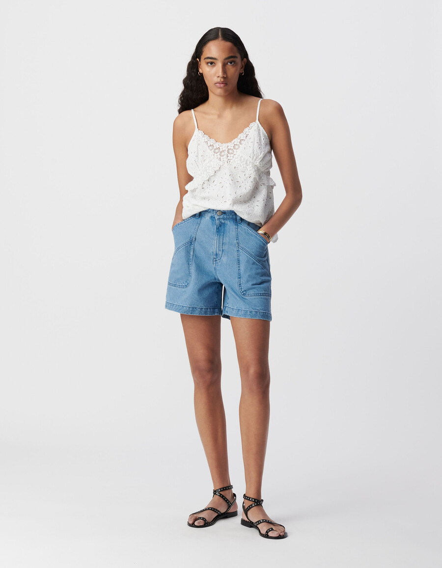 canotta da donna con spalline e ricamo a occhielli bianchi
