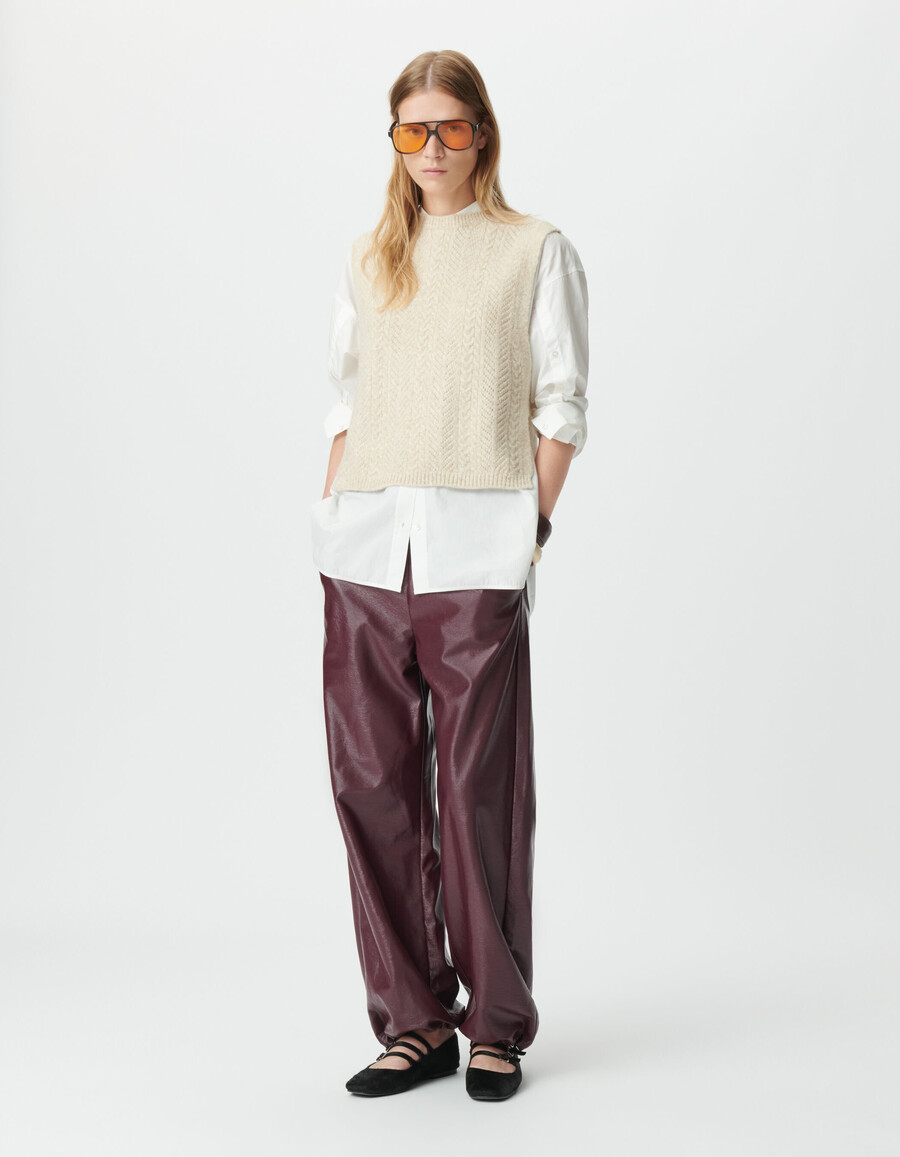 top senza maniche in maglia beige da donna con pettorina
