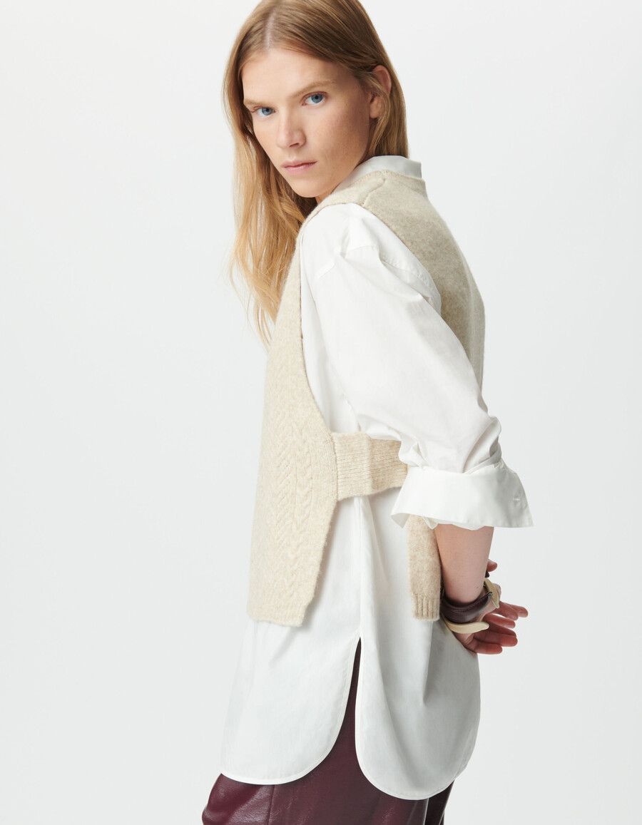 top senza maniche in maglia beige da donna con pettorina