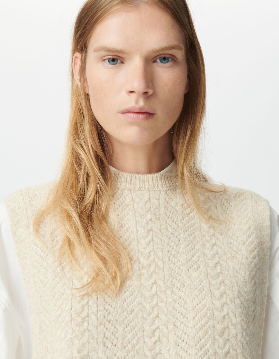 top senza maniche in maglia beige da donna con pettorina