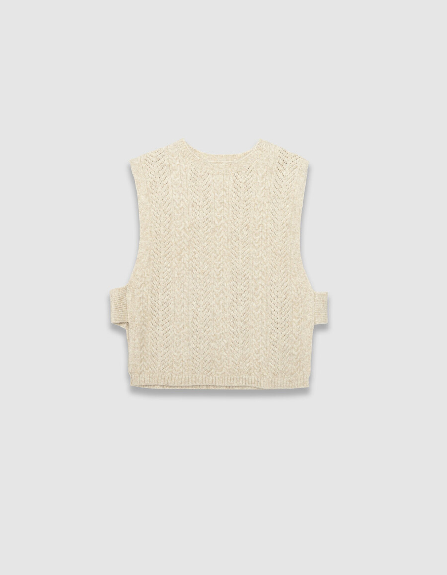top senza maniche in maglia beige da donna con pettorina
