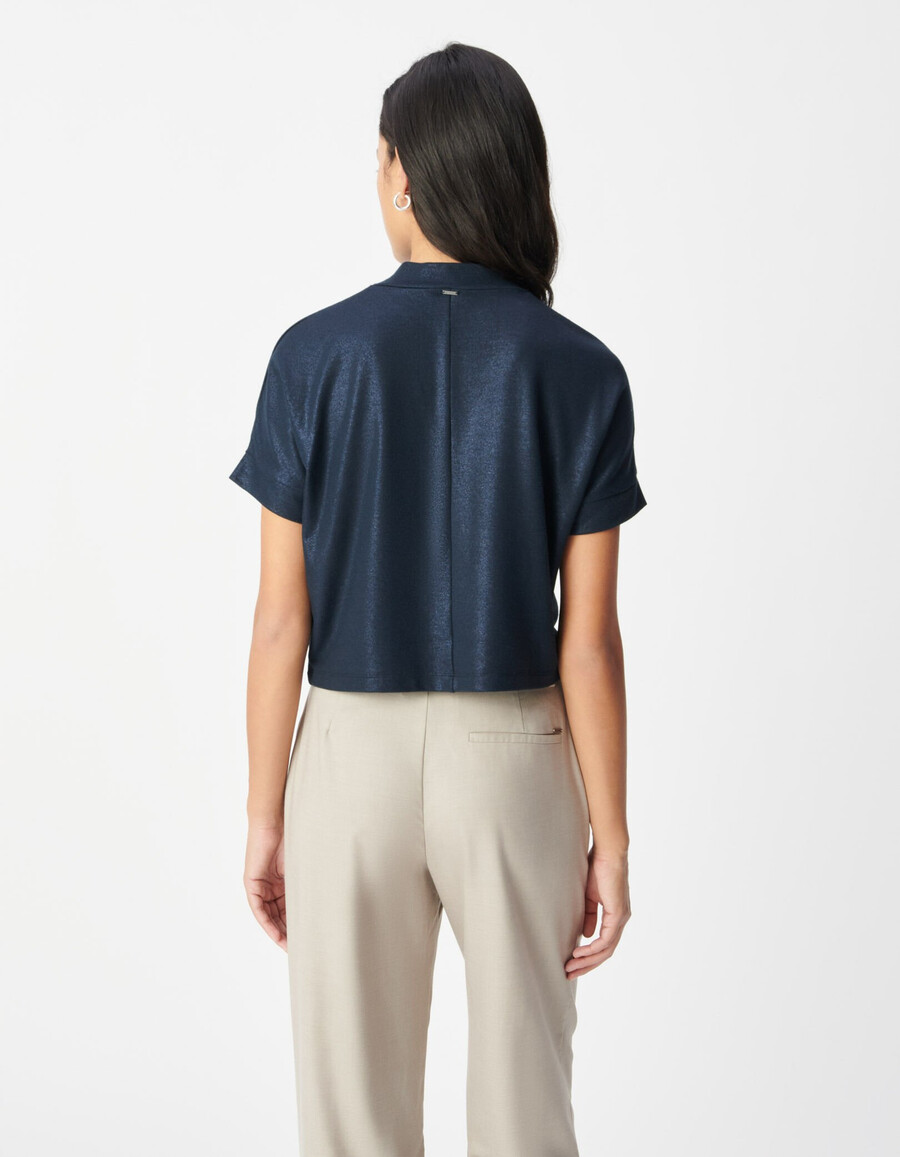 maglietta a maniche corte con paillettes blu navy da donna