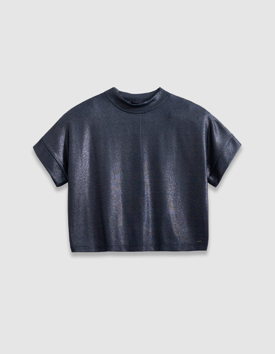 maglietta a maniche corte con paillettes blu navy da donna