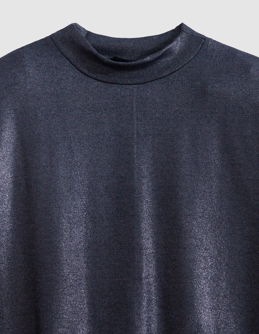 maglietta a maniche corte con paillettes blu navy da donna