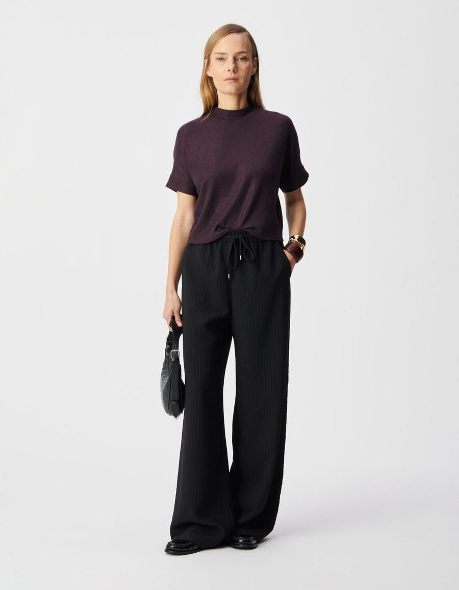 t-shirt a maniche corte con paillettes bordeaux da donna