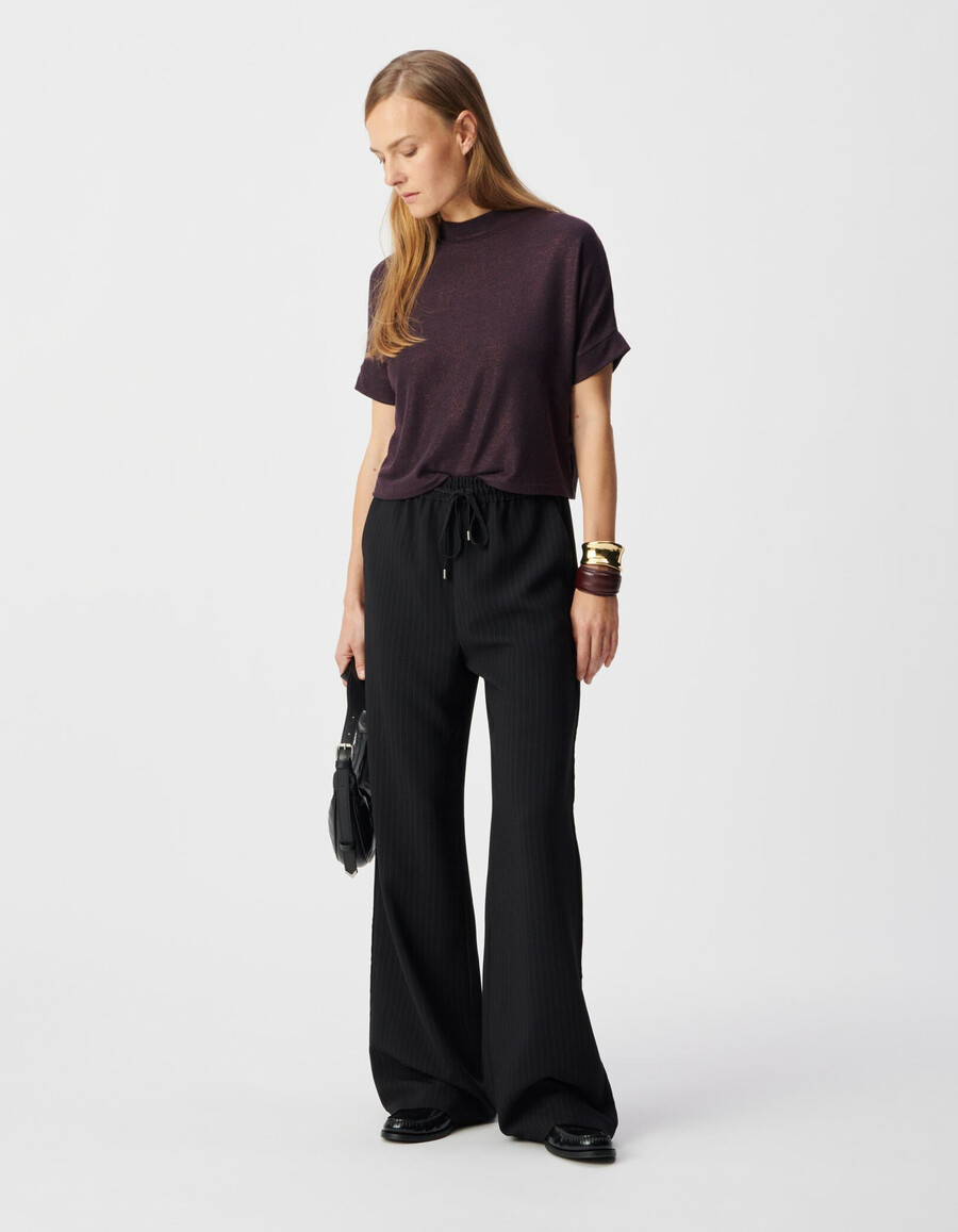 t-shirt a maniche corte con paillettes bordeaux da donna