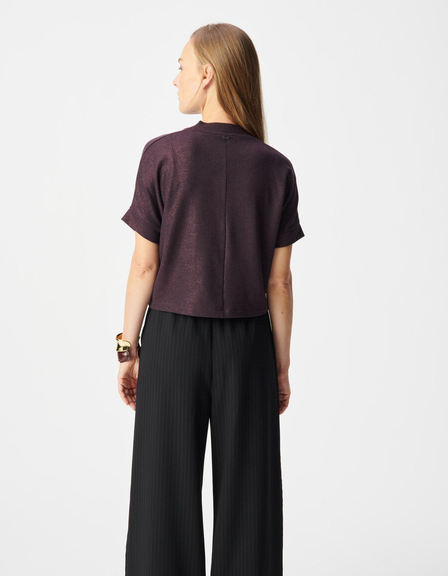 t-shirt a maniche corte con paillettes bordeaux da donna