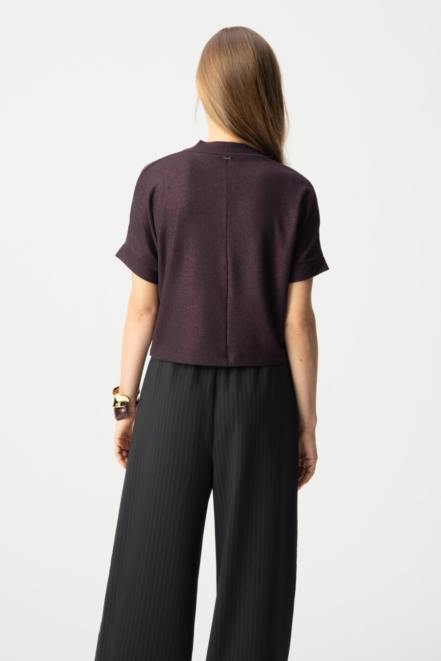 t-shirt a maniche corte con paillettes bordeaux da donna